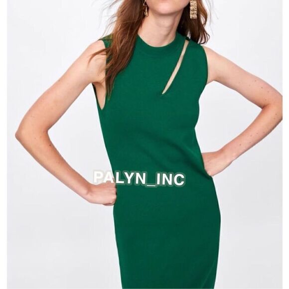 ZARA GREEN CUT OUT KNIT DRESS SHIFT DRESS  size SMALL - Picture 1 of 5